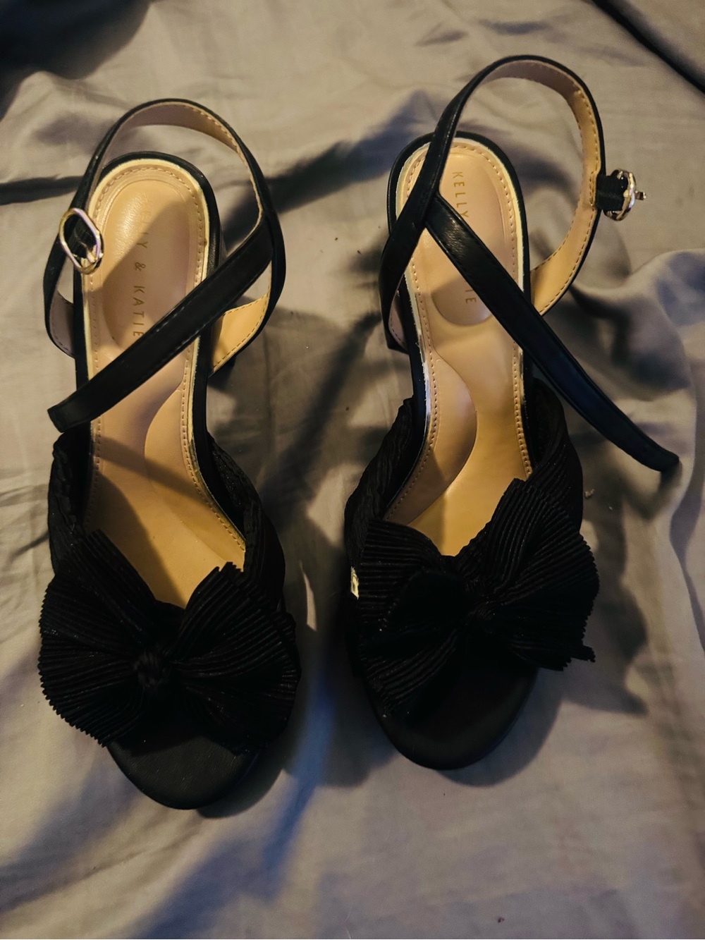 Kelly & Katie Black Bow Peep-Toe Slingback Heels